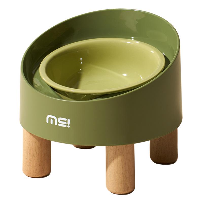 Mochi Ceramic Cat Bowl with High Feet – Anti-Knockover Design for Cervical Protection, Ideal for Pet Feeding and Drinking.