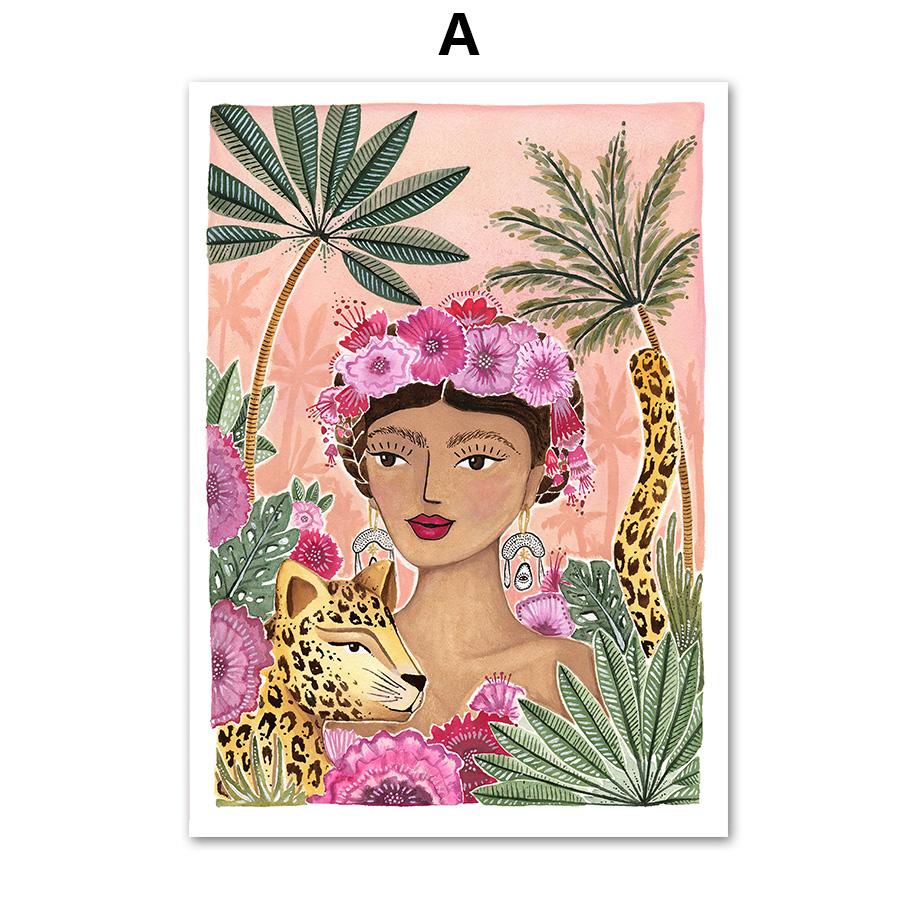Boho Sun Cactus Banana Tree Женская леопардовая настенная живопись на холсте Плакаты на скандинавскую тему и принты настенные панно для декора гостиной
