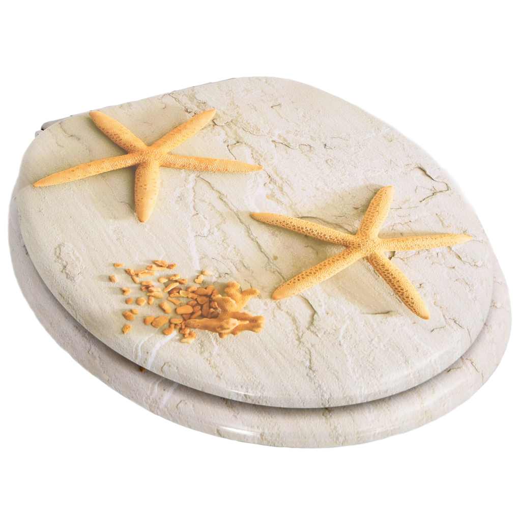 2 Piece Toilet Seats with Soft Close Lid MDF Starfish Design