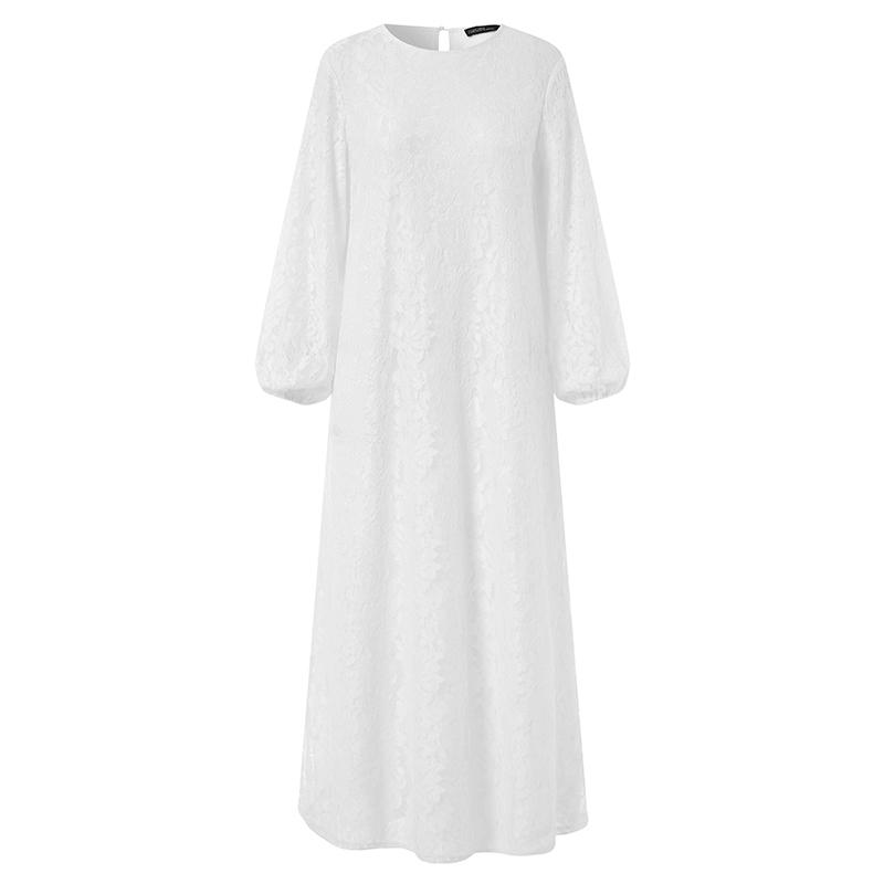 ZANZEA Женское модное лоскутное кружевное платье, весенне-осеннее повседневное длинное платье-кафтан с круглым вырезом и длинными рукавами