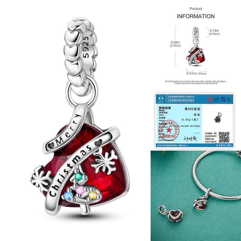 Merry Christmas Tree Charms Beads Copper Santa Claus Pendants Fit Original Bangle Bracelet Diy Jewelry Gift