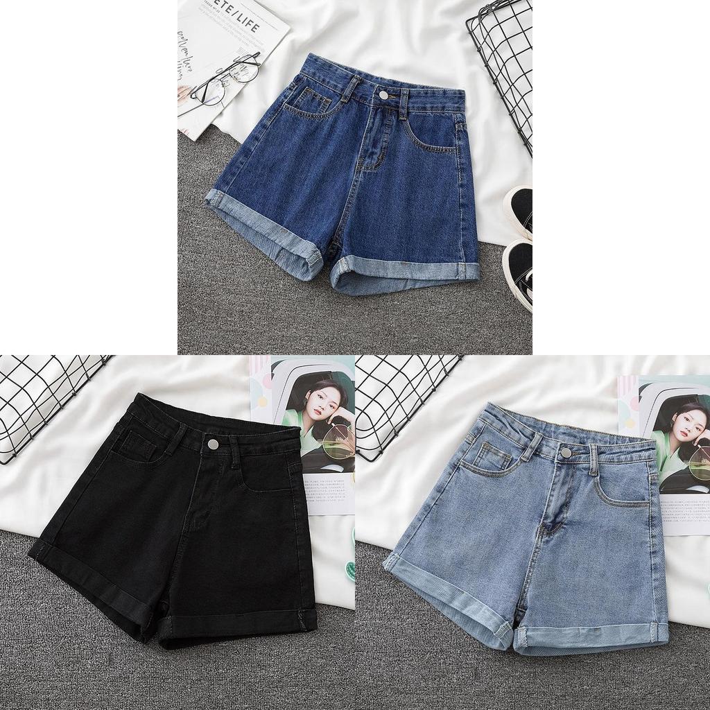 Basic Cotton Denim Shorts For Women Summer High Waist With Rolled Edges Casual Wear