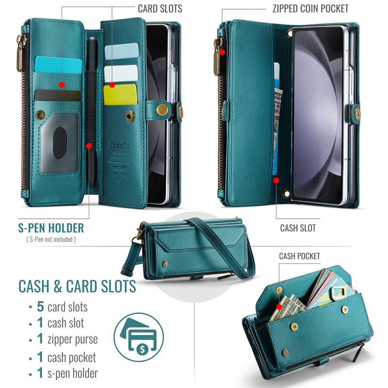 CaseMe Кожаный чехол-книжка для Samsung Galaxy Z Fold 7 5G 6 5 4 3 S26 Ultra S25 Edge S24 FE S23 S22 S21 S20 Plus Note 20 Кошелек на молнии Чехол-кардхолдер
