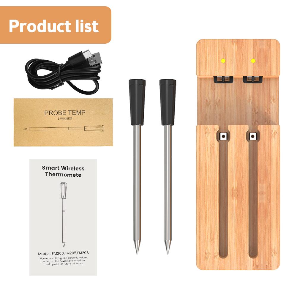 Умный беспроводной термометр для мяса 98 футов беспроводной диапазон BT термометр для мяса с 2 зондами умное управление через приложение водонепроницаемый тип C перезарядка