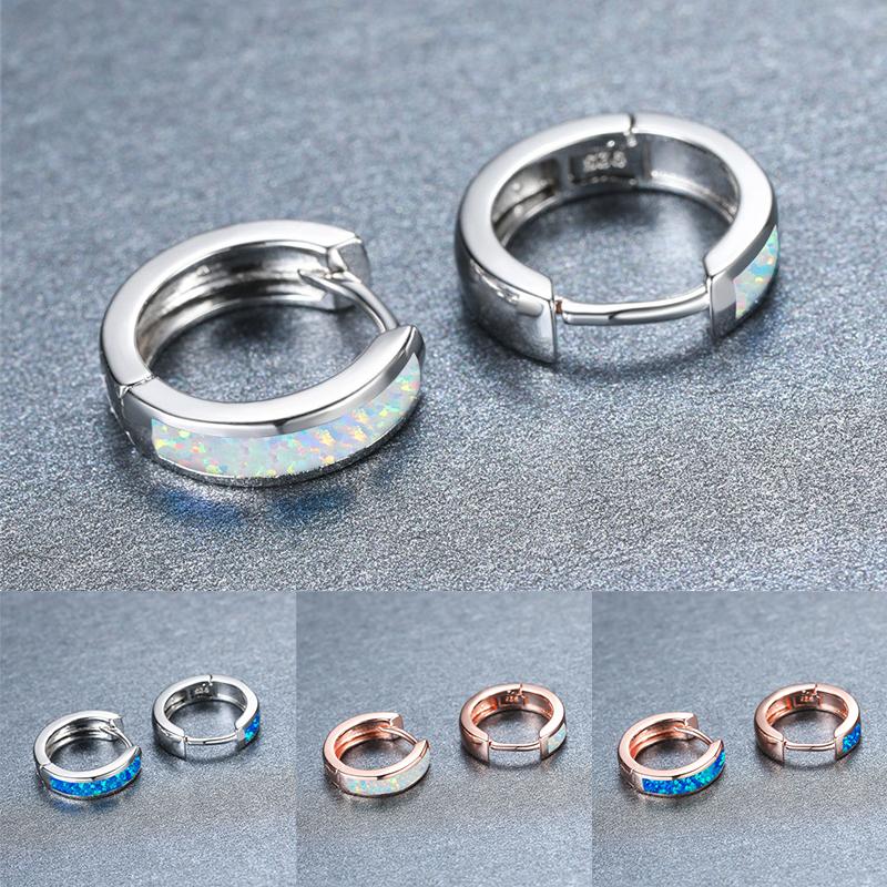 Классические Женские Сине-Белые Опаловые Серьги-Кольца Розовое Золото Серебристый Цвет Свадебные Изящные Свадебные Круглые Серьги-Кольца Для Женщин