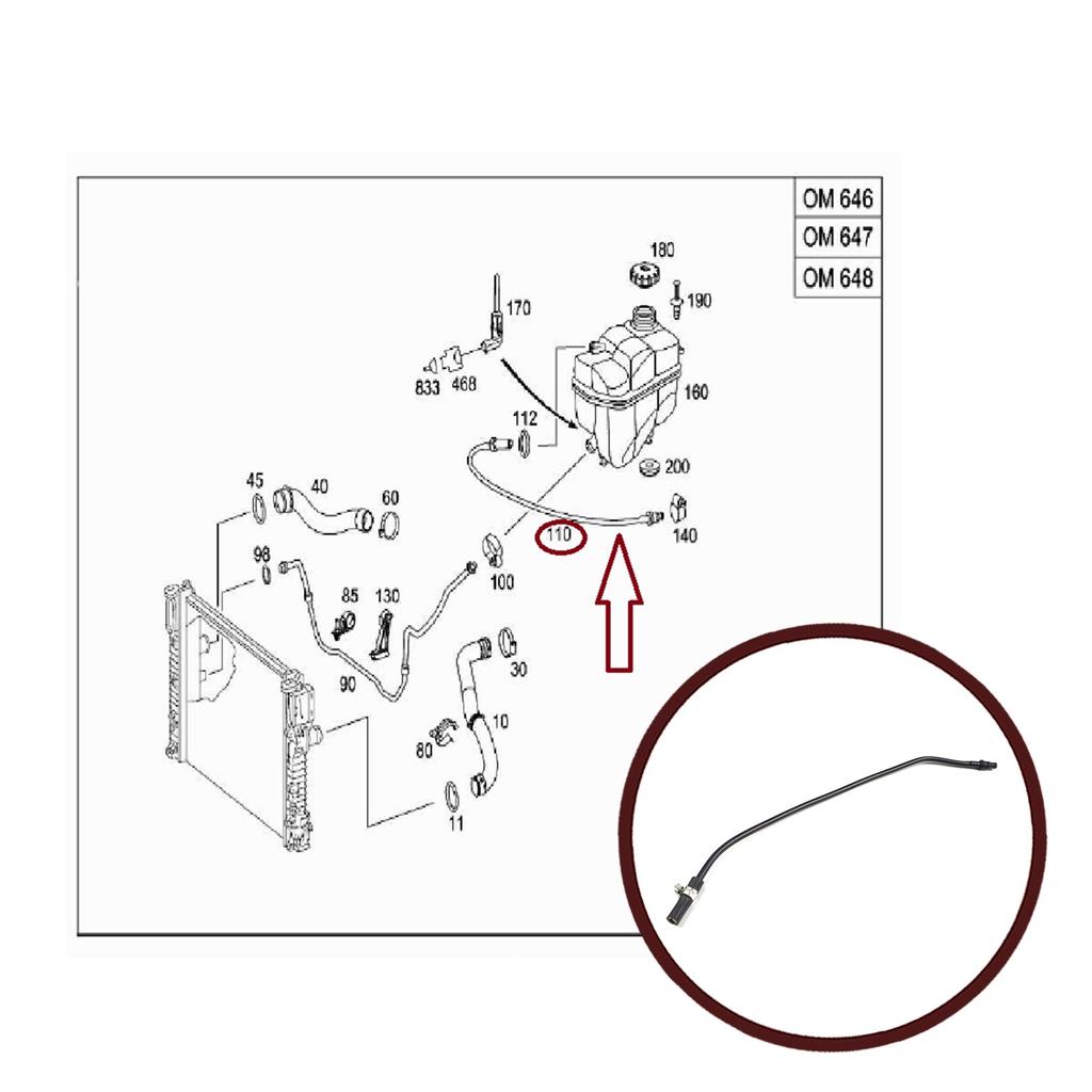 BHC664 Engine Coolant Overflow Cooling Water Hose Vent Tube Breather Pipe  2115011525 for Mercedes E Class W211 OM646 2.1 D