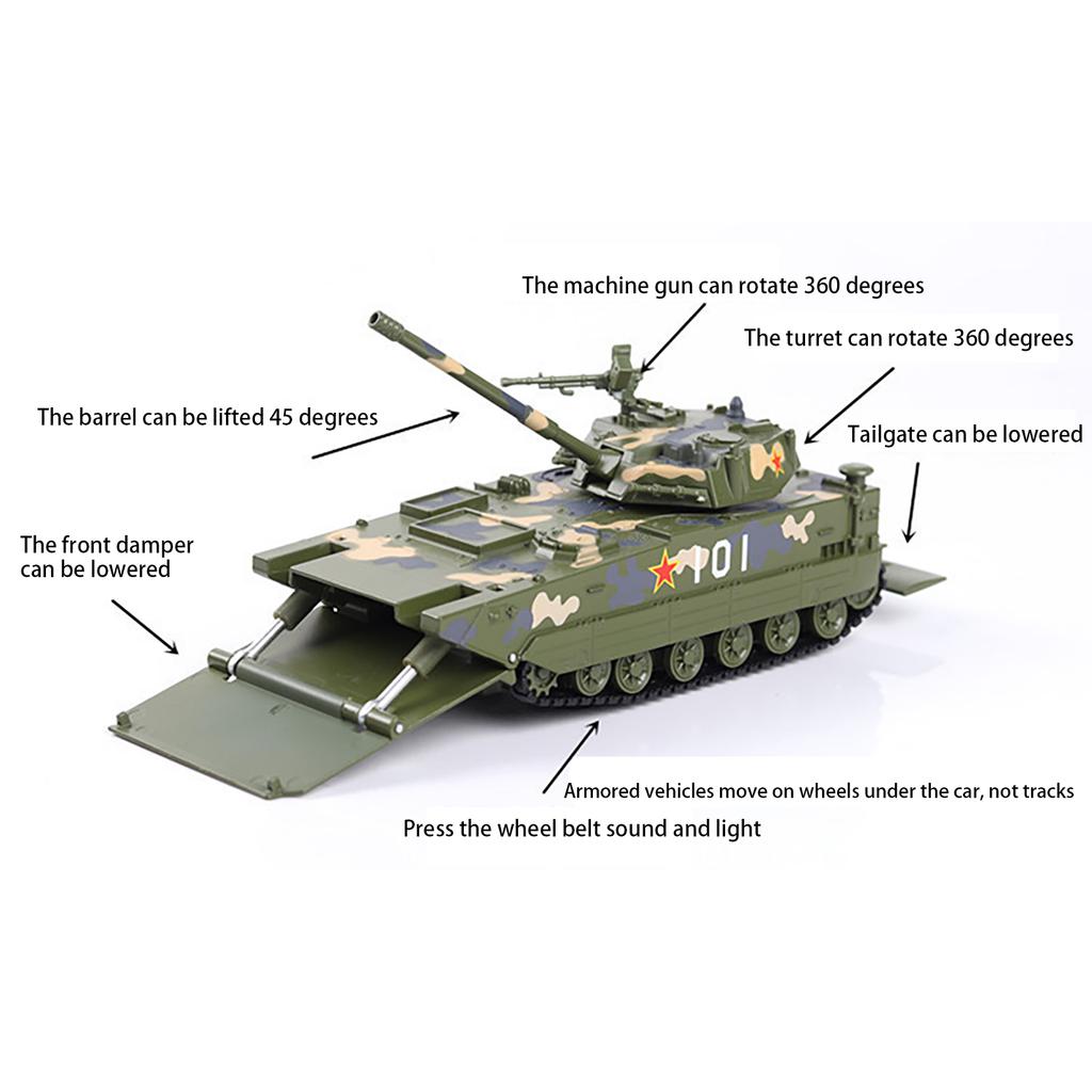 1/32 Scale Amphibious Tank Armored Vehicle Diecast Car Model Toy, Pull Back Toy Vehicle with Sound and Light for Kids Toddler Gift Collection