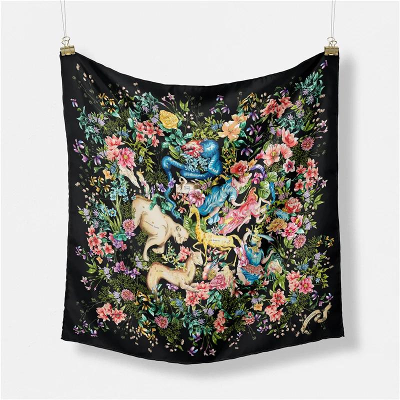 Luxury Print Silk Square Scarf Women Spring Neck Tie Shawl Wraps Female 53cm Hair Hand Wrist Headkercheif Hijab Bandana