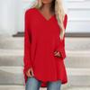 Women's Fashion Casual T-shirt Solid Color Long Sleeve V-neck Medium Long Top