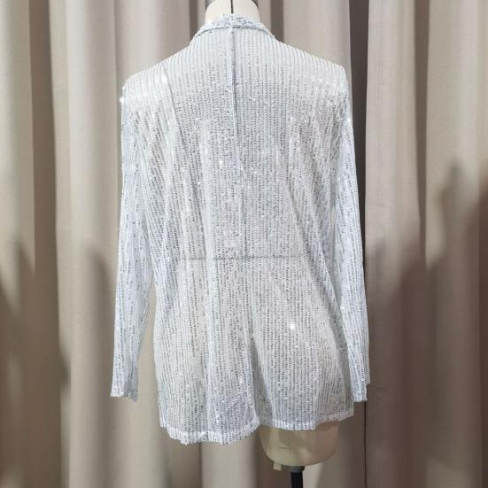 Женский кардиган с пайетками, пальто, блестящий открытый спереди, облегающий однотонный пиджак с длинным рукавом, уличная одежда для вечеринок, клубов, баров, выступлений на сцене