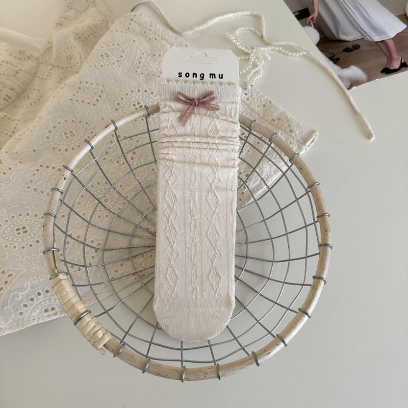 Женские весенне-осенние милые светло-розовые носки-гольфы без косточек с бантом