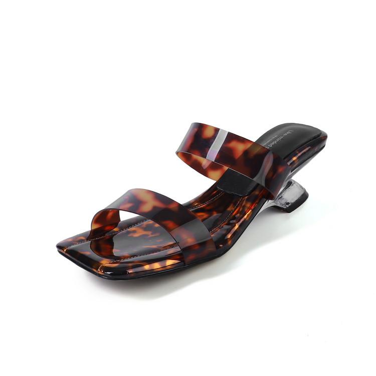 Niche transparent slippers women's summer outer wear 2025 new wedge heel sandals personalized special-shaped heel with high-heeled slippers