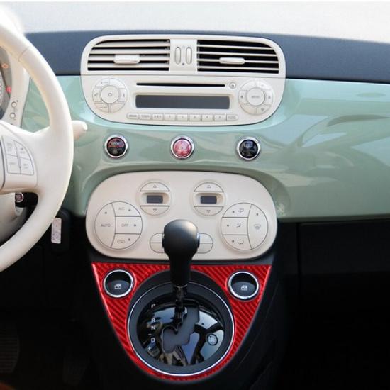 Red Carbon Fiber Car Central Gear Shift Panel Sticker For Fiat 500 12 13 14 15