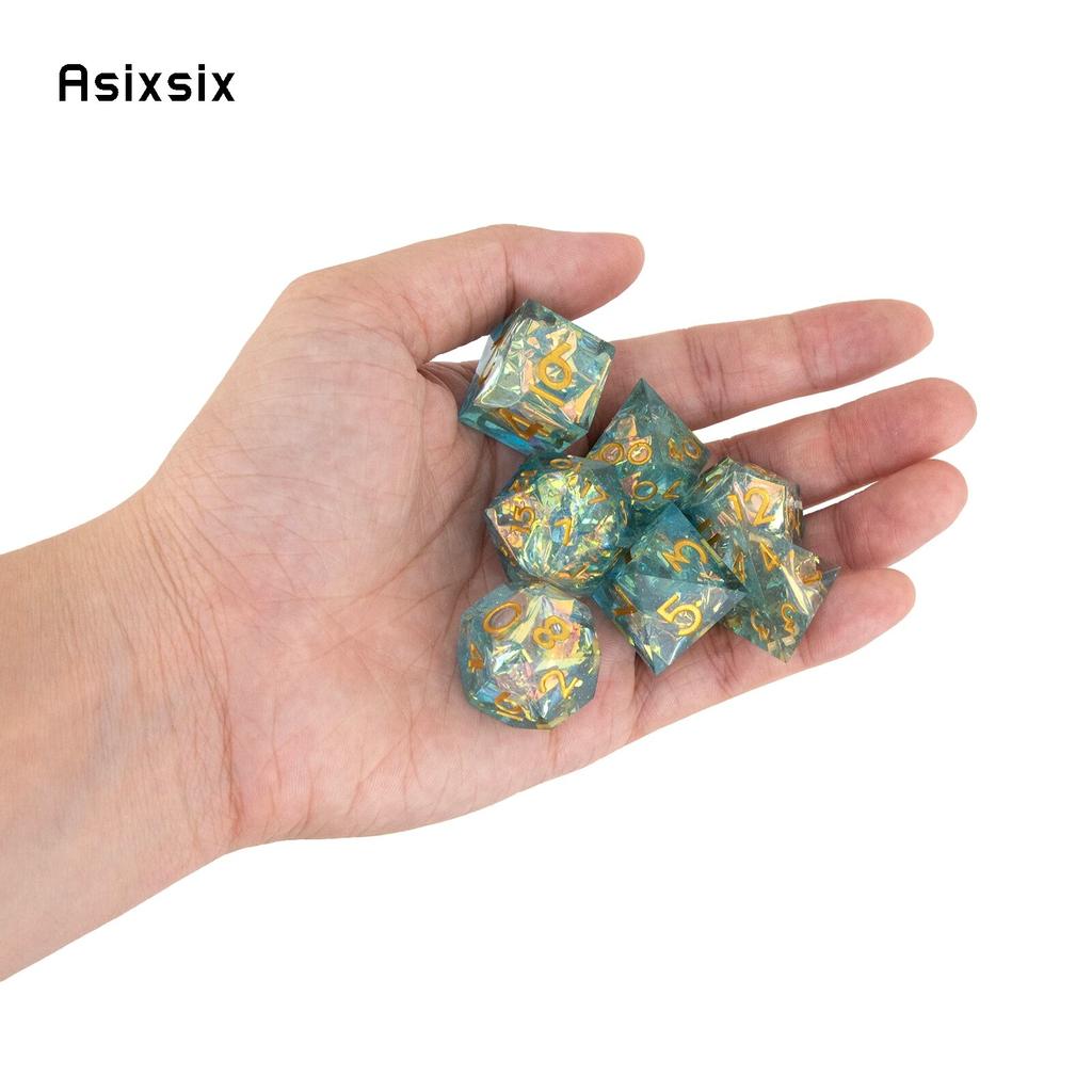 7 шт., зеленая смола, золотой номер, игральные кости с острыми краями, многогранные кубики, подходящие для ролевых ролевых игр, настольная игра