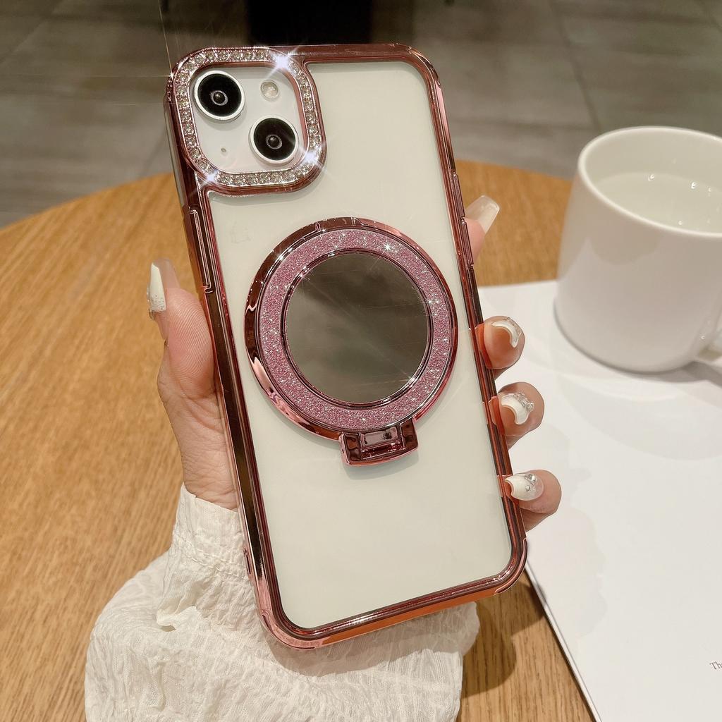 Подходит для iPhone15promax Зеркальная магнитная подставка, Чехол для телефона, Вспышка для объектива iPhone 14, 13 Градиентный глиттер