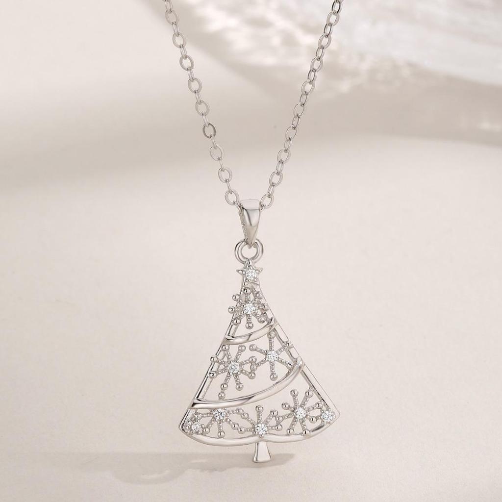 S925 Silver Snowflake & Christmas Tree Necklace: Stylish, Unique, and Elegant Clavicle Chain