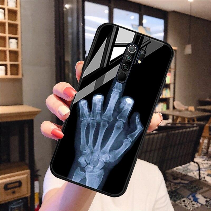 Redmi 9 Case Skull Skeleton Glass Case For Xiaomi Redmi 9 C 9C NFC 9A 8A 8 7A 7 Mi 9T Pro 9 Lite 8 SE Tempered Glass Hard Cover