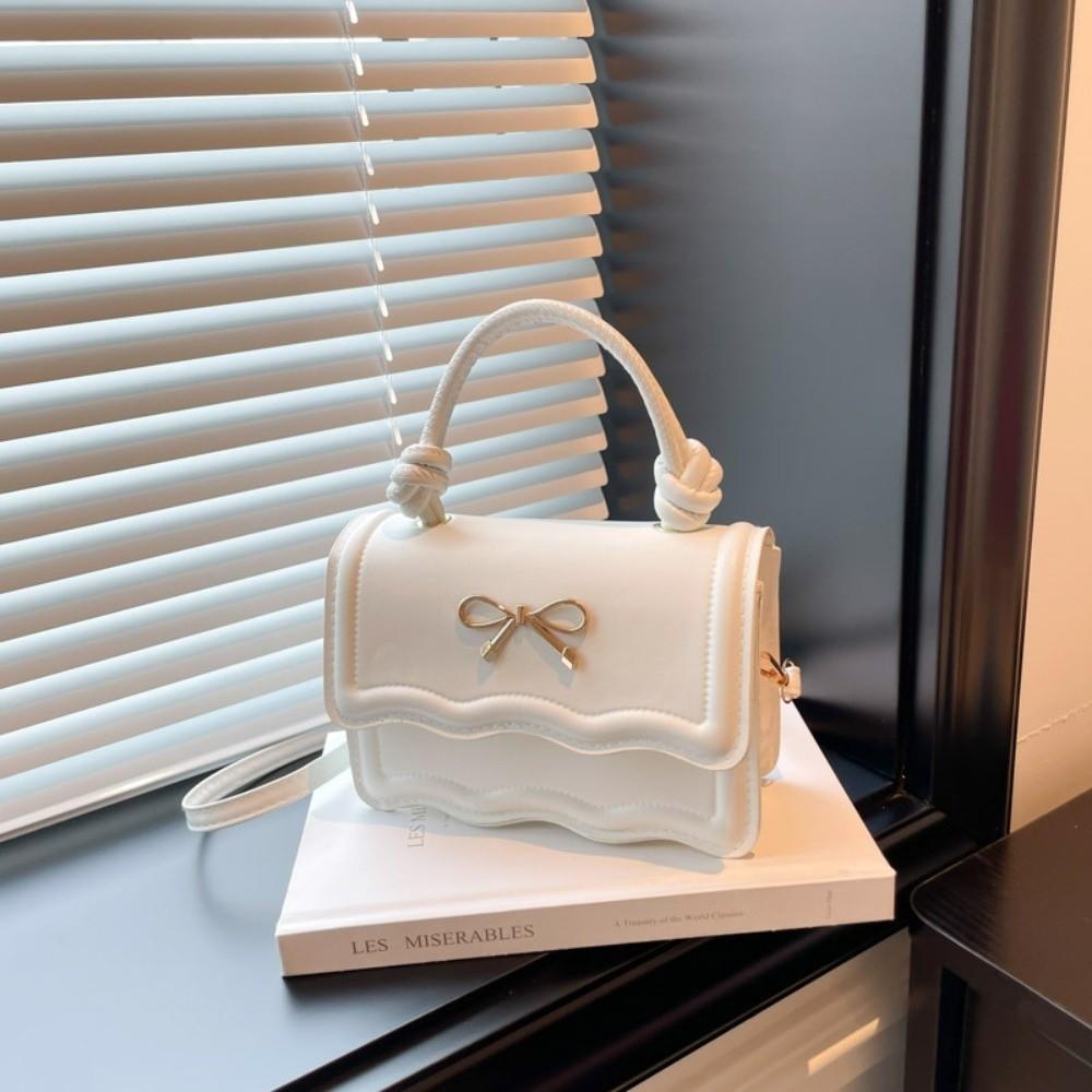 Sweet Metal Bowknot Tote Bag Solid Color Small Crossbody Bag New Single Shoulder Bags  Casual Wear
