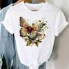 (Asian Size) Print Lady Women Tee Top Clothing Casual Flower Fashion Short Sleeve T Shirt Watercolor Butterfly Cute Female Graphic T-shirts