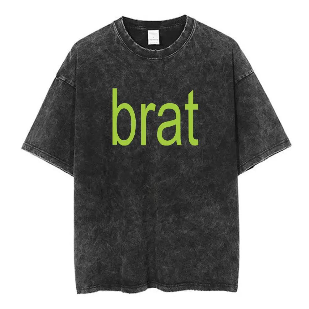 Charli Xcx Brat  Arena Tour Washed T Shirts Men Women Fashion Pop Music Tshirts Cotton Vintage Tshirt Oversized Streetwear