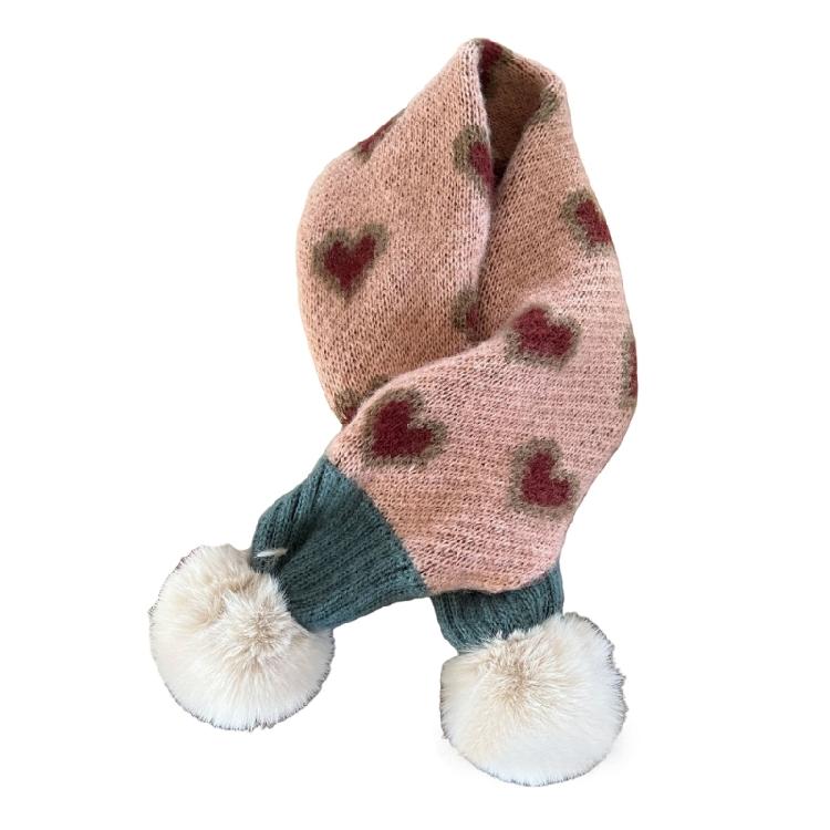 Warm Knitted Neck Scarf for Kids Heart Pattern Crossed Scarf for Boy and Girl Winter Warmth Neck Gaiter for Daily Use