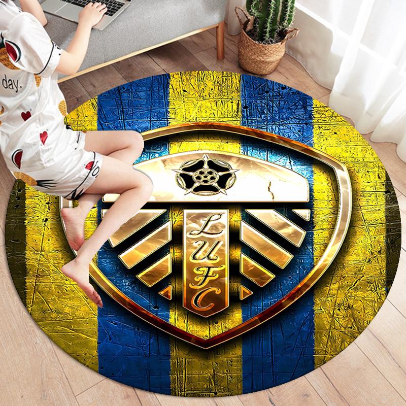 Leeds United Football Club Round Area Rug,Carpet Rug for Living Room Bedroom Sofa Playroom Decor,Non-slip Floor Mat