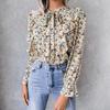 Women's Fall and Winter Casual Lace-up Ruffled Floral Chiffon Shirt