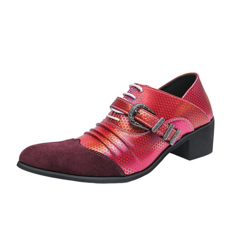 European and American large-size high-heeled bottom pointed men's shoes 2025 new spring and autumn pointed men's middle-heeled shoes shallow singl