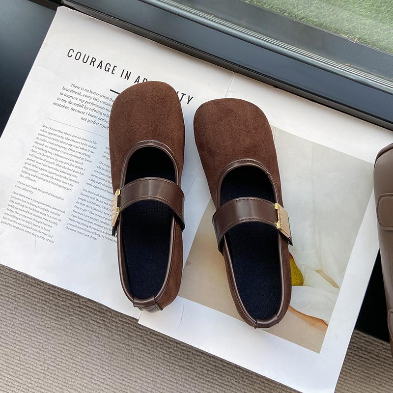 Women's Felt Shoes Square Toe Ballet Flats for Female New Fashion Buckle Strap Ladies Shoes Spring Autumn