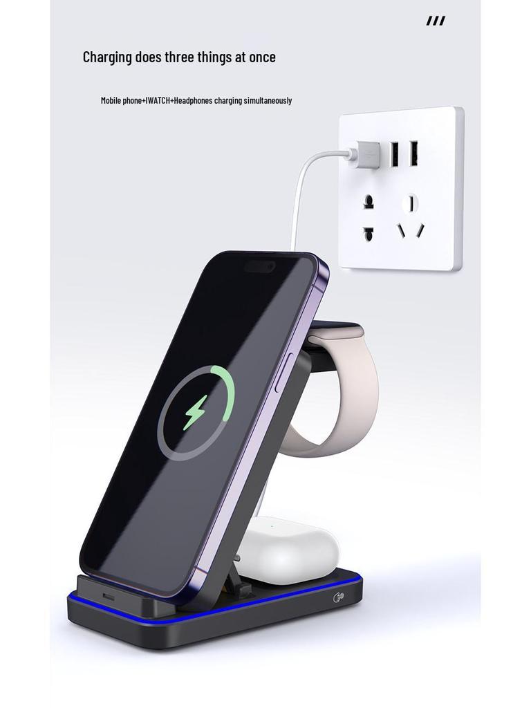 Складное беспроводное зарядное устройство 3-в-1: Идеально для телефонов Apple, Huawei, Xiaomi. Идеально подходит как для офисного, так и для домашнего использования.