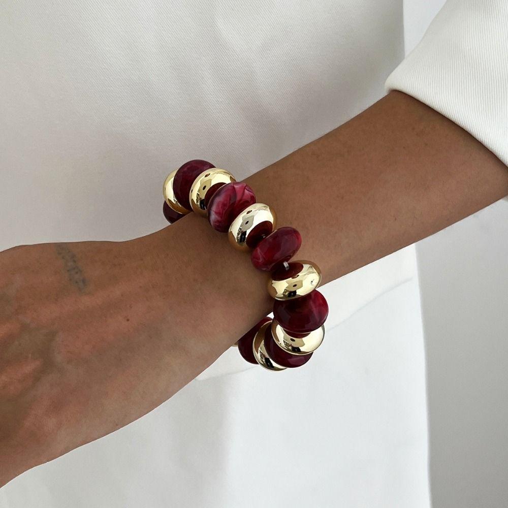 Round Beads Elastic Bangle Multicolor Beaded Wristband Retro Stretch Bracelet Gift for Women