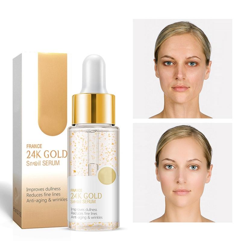 24K Gold Snail Serum Увлажняющая укрепляющая кожа Осветляющая тонкие линии Антивозрастная питательная сыворотка для лица