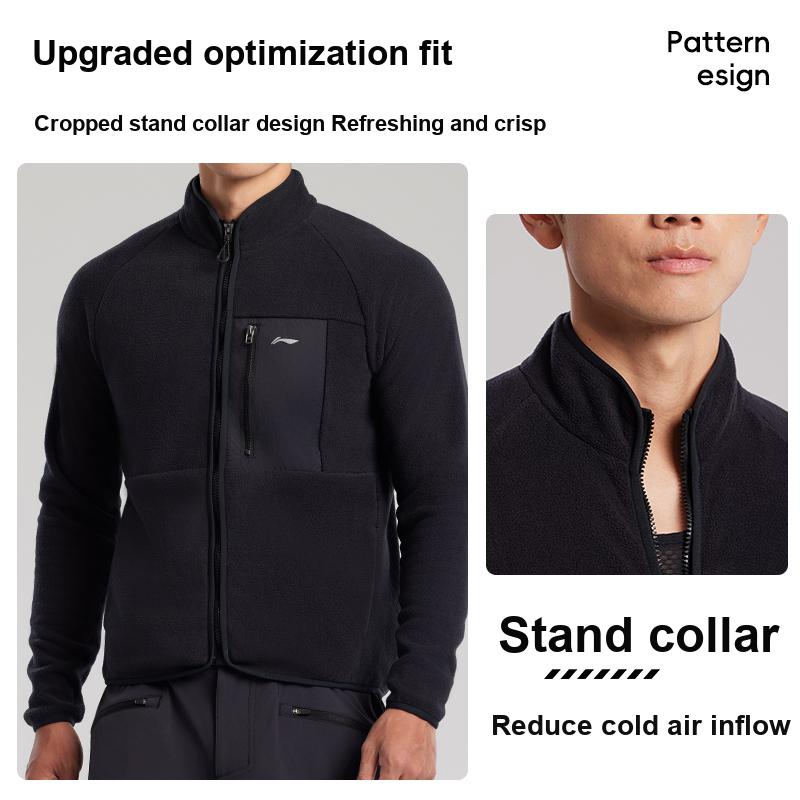 Li Ning Long Sleeve Jacket Warm Fleece Cycling Mountain Road Riding Suit Men Jackets Black LCUY071-1