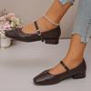 Womens Derby Shoes Square Toe Female Footwear Shallow Mouth Leather Comfortable Dress Flat Mary Janes Shoes Woman Comfortable An