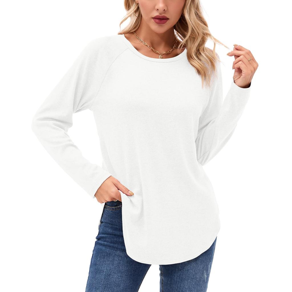 Женские рубашки с длинным рукавом осень-зима повседневная мода туника топы с круглым вырезом базовая свободная футболка