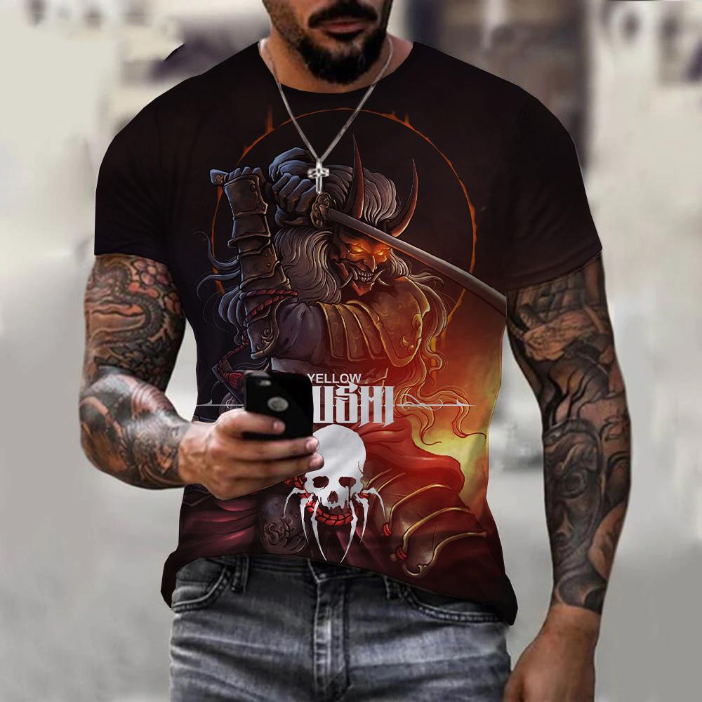 Футболка с 3D принтом японского самурая, мужская и женская модная футболка с коротким рукавом и круглым вырезом, уличная футболка в стиле Харадзюку, топы