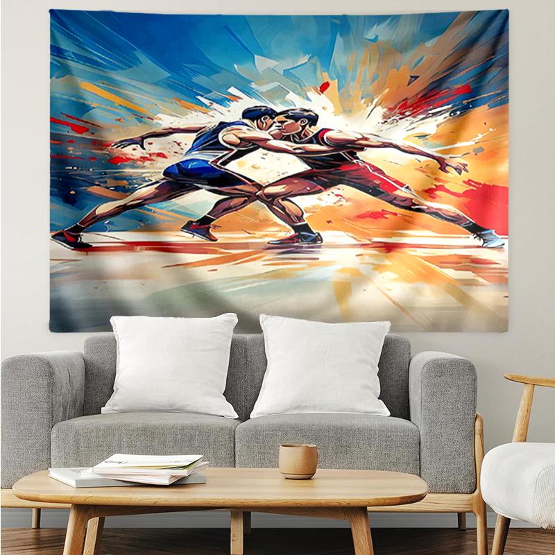 wrestling Print Tapestry, Backdrop, Easy Setup, Ideal for Bedroom, Office & Living Room, with Aesthetic Wall Hanging Decor.