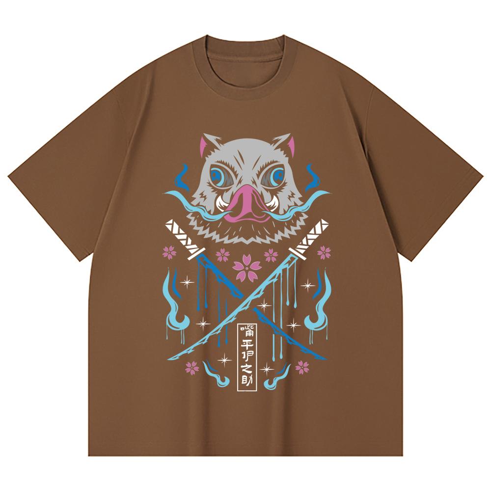 230 Gsm 100% Cotton Demon Slayer V97 Inosuke Print Unisex Heavy Cotton T Shirt