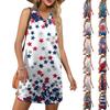 Women's V-neck Summer Casual Beach Vacation Women's Sleeveless Independence Day Print Sundress