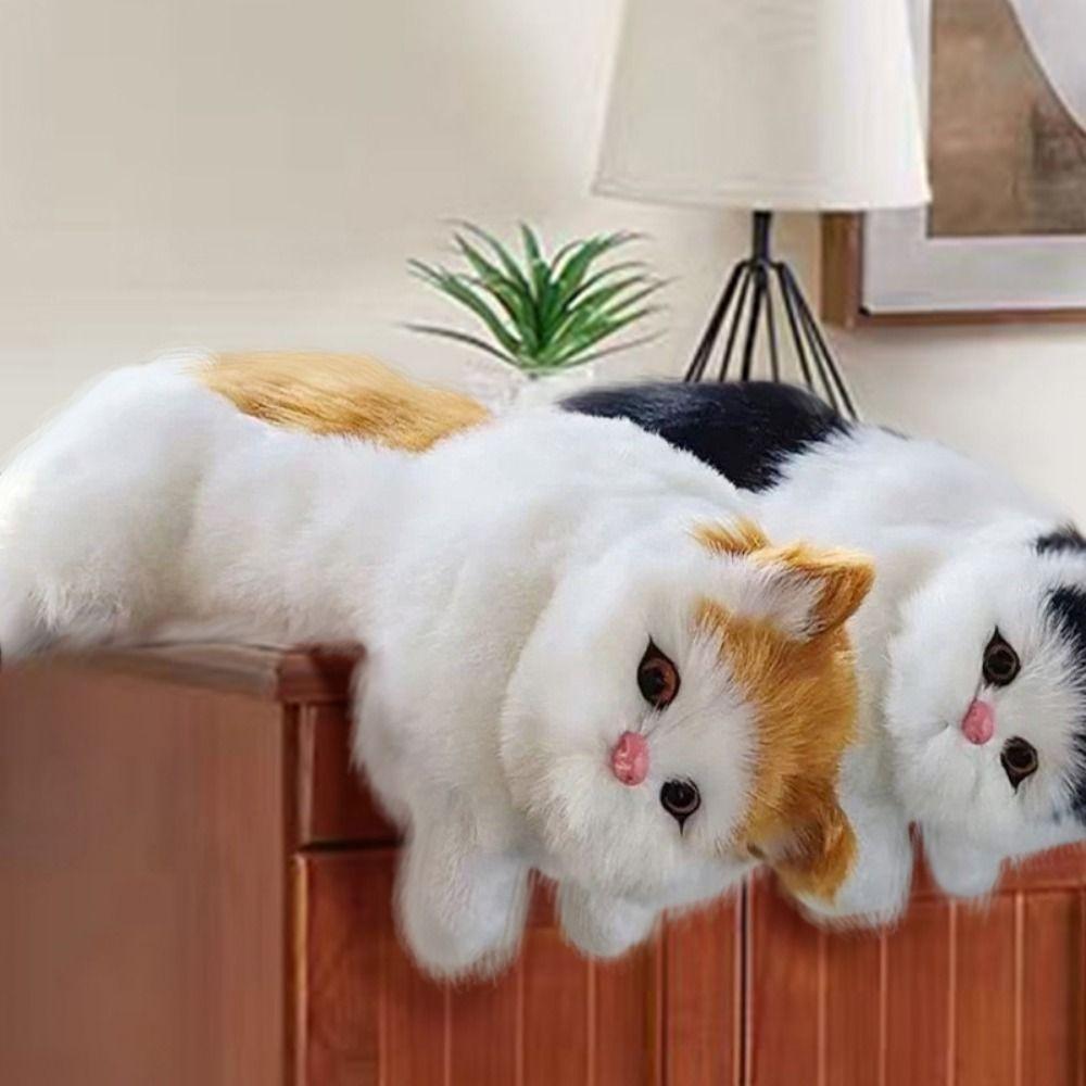 Decoration Realistic Cat Stuffed Doll Furry Hanging Lifelike Cat Plush Toy Crafts