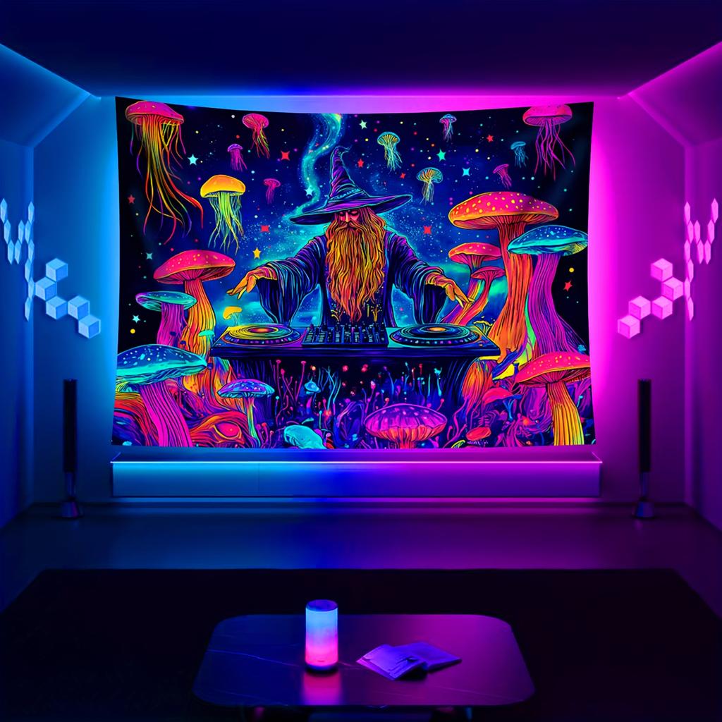 Magical DJ Wizard Tapestry - Perfect for Home Décor, Adding a Touch of Fantasy and Vibrant Color to Your Living Space