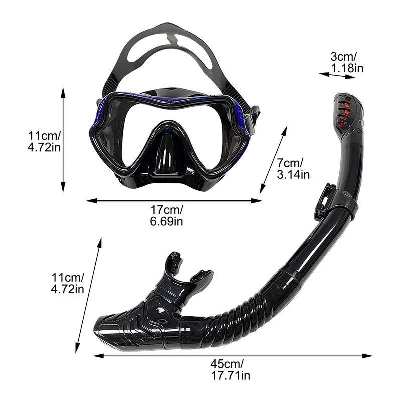 Набор для сухой трубки. Панорамная противотуманная маска с широким обзором для подводного плавания с аквалангом. Профессиональное снаряжение для подводного плавания. Маска для сноркелинга. Силиконовый комплект для подводного плавания с полностью сухим верхом для взрослых.