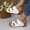 2024 Summer New Women's Roman Hollow Slippers Leisure Car Stitching Slope Heel Soft Leather Casual Slippers