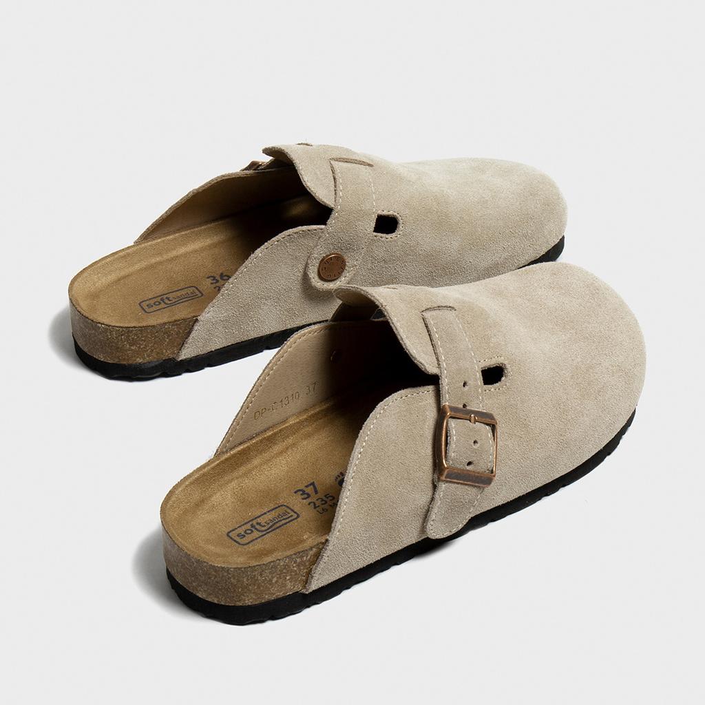 All Leather Cowhide Boken Women's Shoes Cork Inner Increased Flat-soled Slippers Fishing Shoes High Platform Bag Head Half Slippers