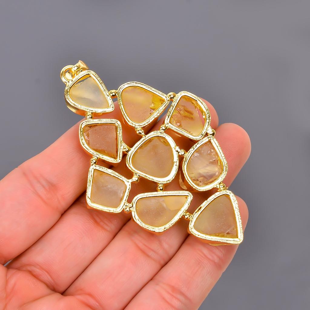 Цитрин Драгоценный камень Золотая отделка Юбилей Гальванопластический Подвеска на день рождения Ювелирное изделие V-118