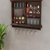 Wood Wall Mounted Wine Rack, Bar Cabinet with Glass Storage, Wall Hanging Mini Bar for Home Wine Rack Holder Upside Down Glass Hanging Organizer