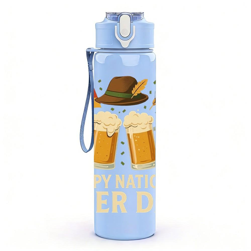 1PC Happy National Beer Day Beer Mug Print 750ml Color Plastic Sports Water Bottle Leakproof Flip Straw Lid Suitable for Sports Office Home Use