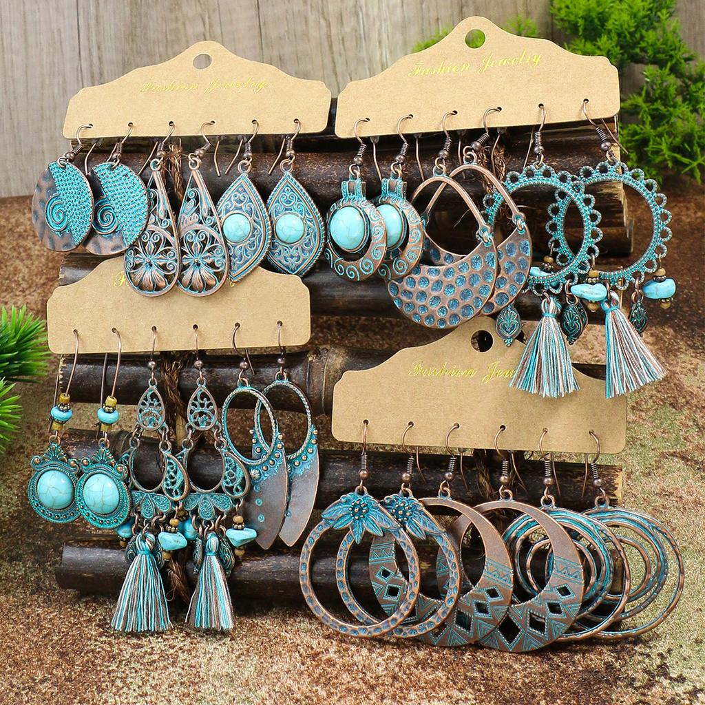 Vintage Metal Dangle Drop Earrings Sets Bundles for Women Sundry Mixed Ethnic Boho Hanging Earring Set Zircon Accessories