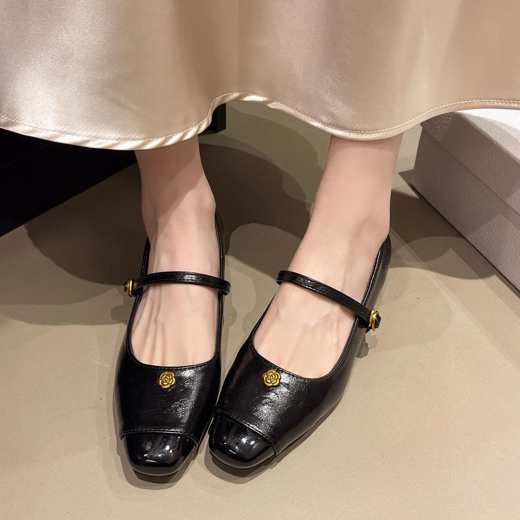 Xiaoxiangfeng Thick Heel Single Shoes Women's Ladyshoes 2025 French with Skirt Square Head Shallow Mouth Soft Leather Medium Heel Mary Jane Shoes