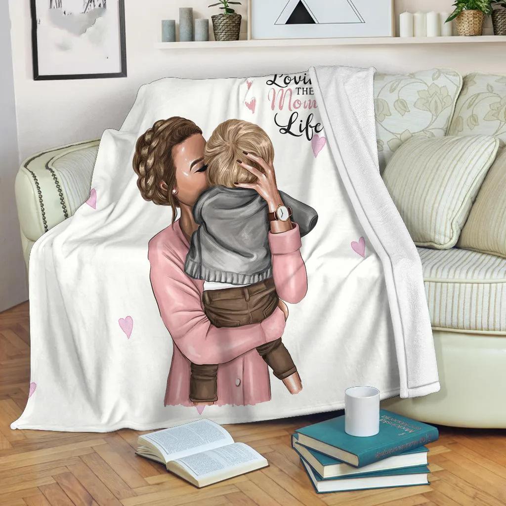 Cartoon mother and daughter blanket winter soft flannel warm blanket sofa bedroom blanket direct supply